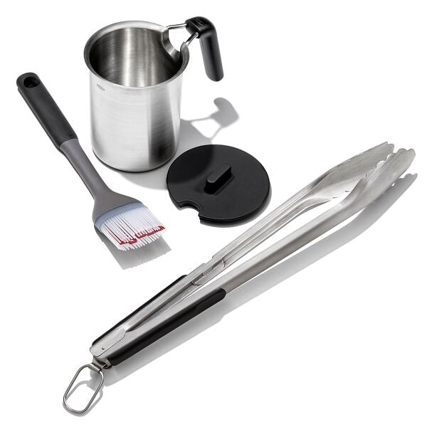Grilling Basting Pot and Brush Set & Grilling Tongs with Built-In Bottle Opener Bundle N5