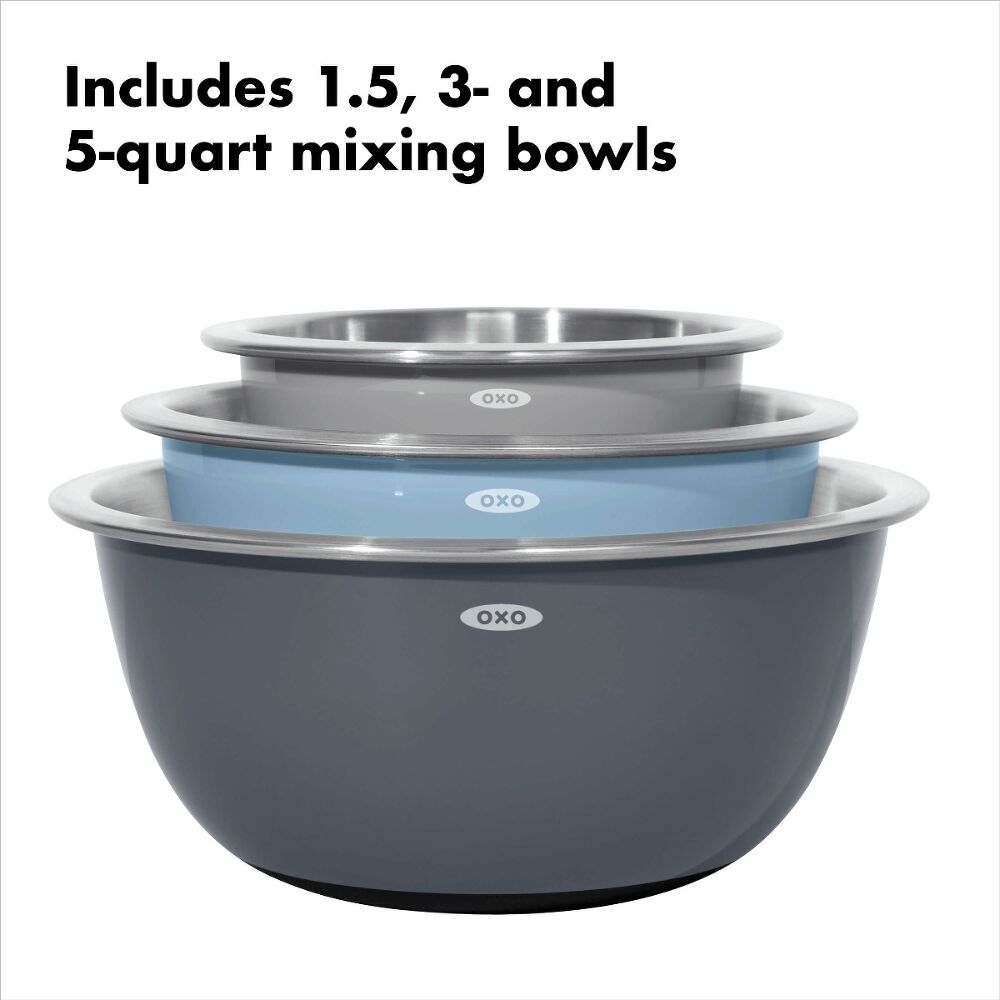 3-Piece Stainless Steel Mixing Bowl Set - Blue/Gray P5