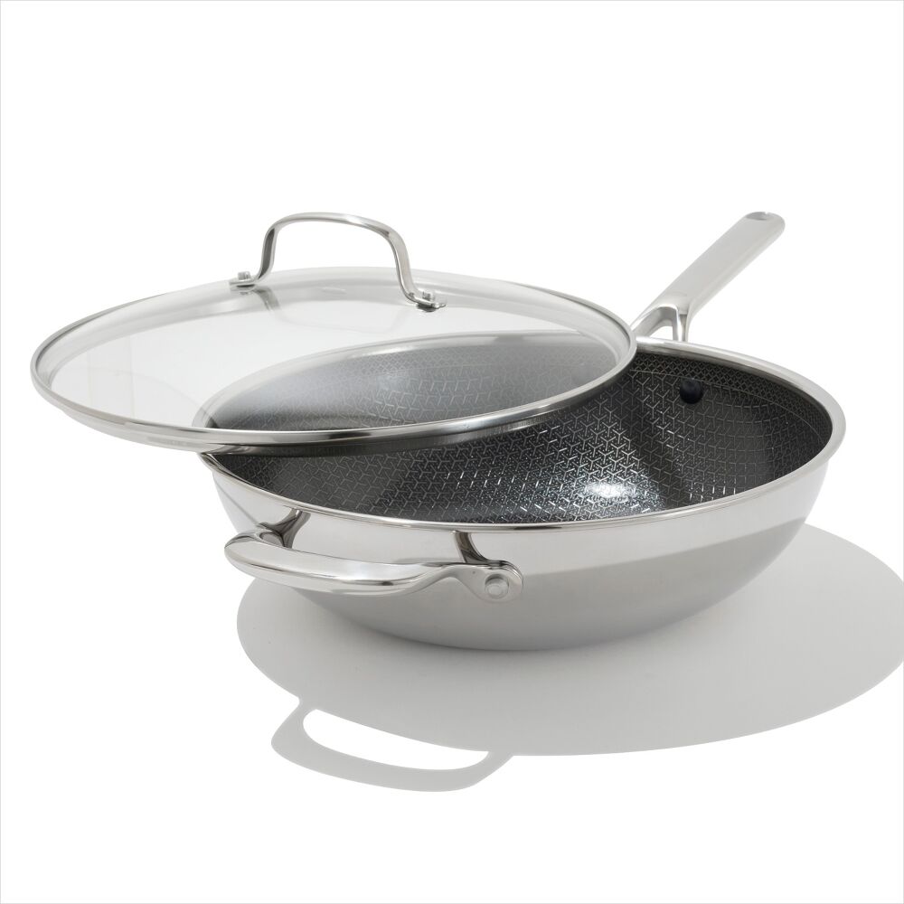 Trident Hybrid Non-Stick Stainless Steel 5 Qt Wok with Lid W4