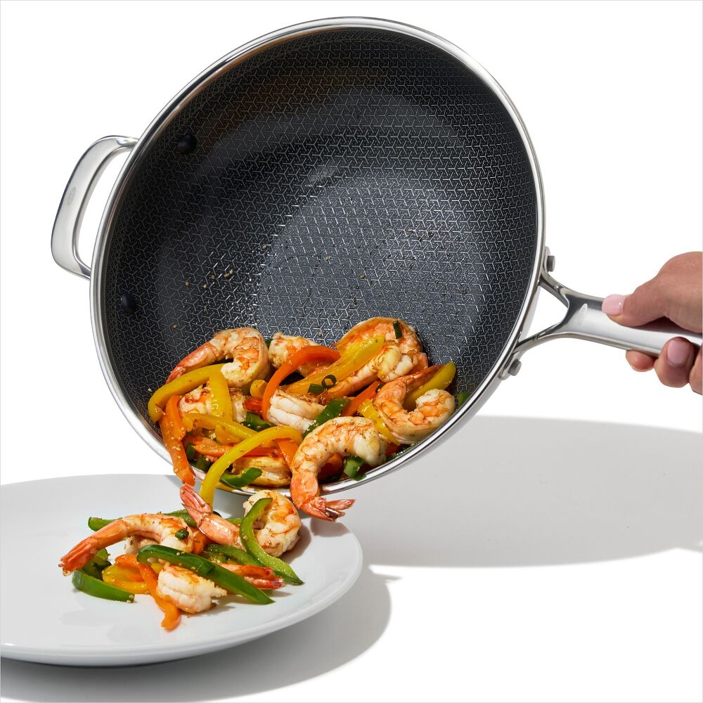 Trident Hybrid Non-Stick Stainless Steel 5 Qt Wok with Lid W4