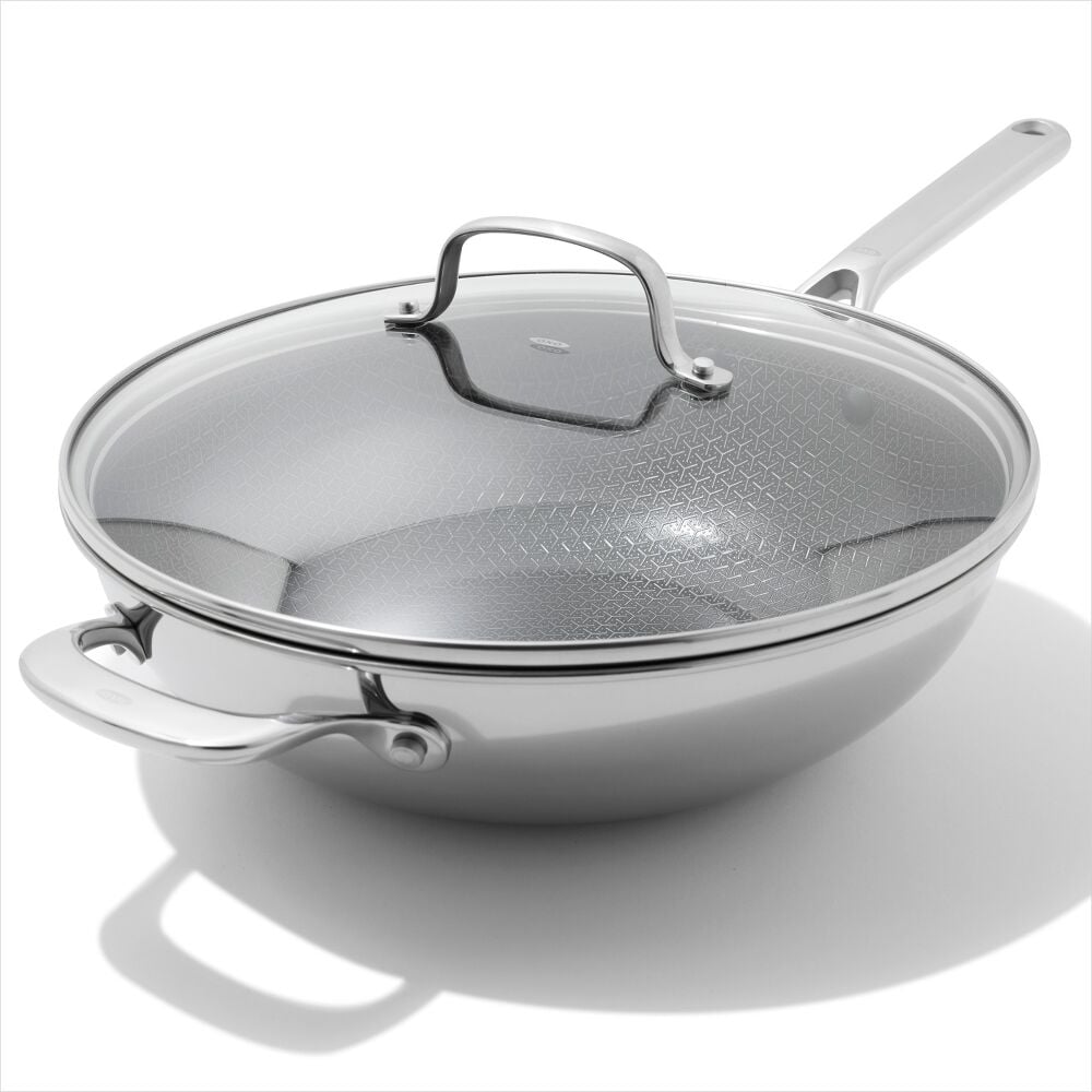Trident Hybrid Non-Stick Stainless Steel 5 Qt Wok with Lid W4