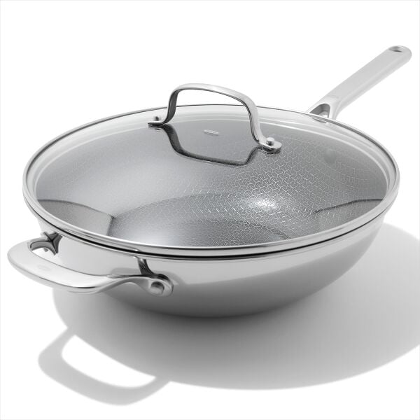 Trident Hybrid Non-Stick Stainless Steel 5 Qt Wok with Lid W4