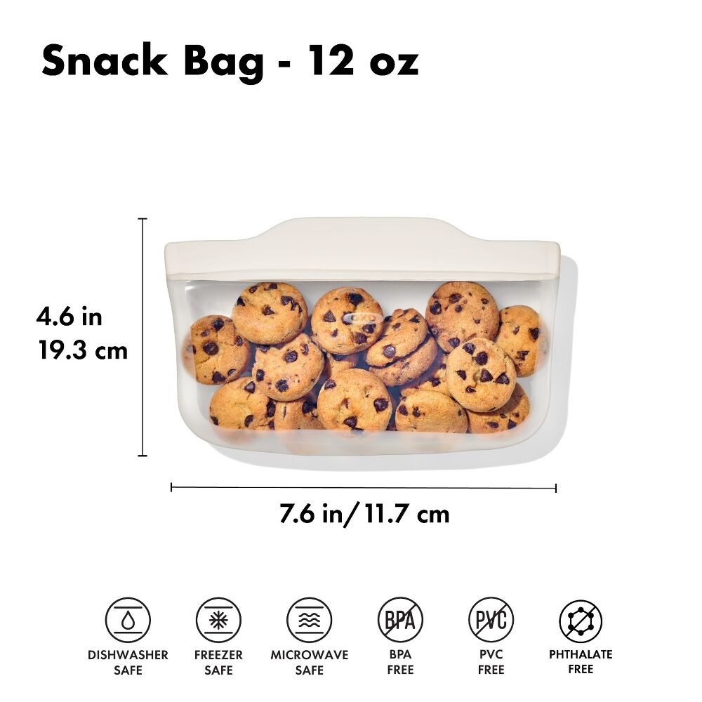 Silicone Reusable Bag - Snack Bag (12 oz) - Oat X4