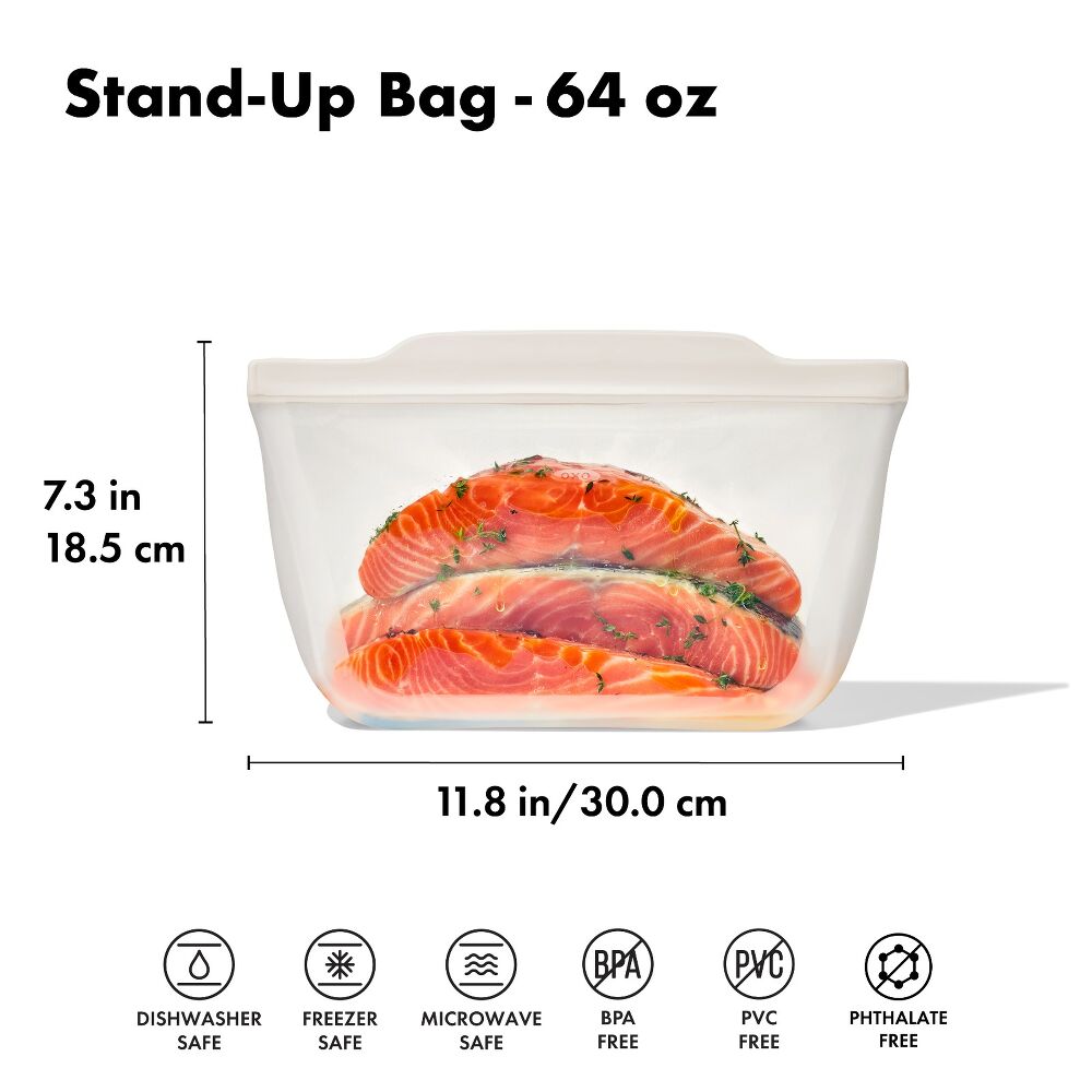 Silicone Reusable Bag - Stand-Up Half Gallon (64 oz) - Oat H7