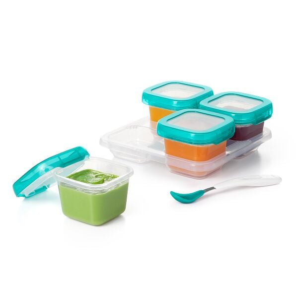 6 oz Baby Blocks™ Plastic Freezer Storage Containers - Tot Teal X3
