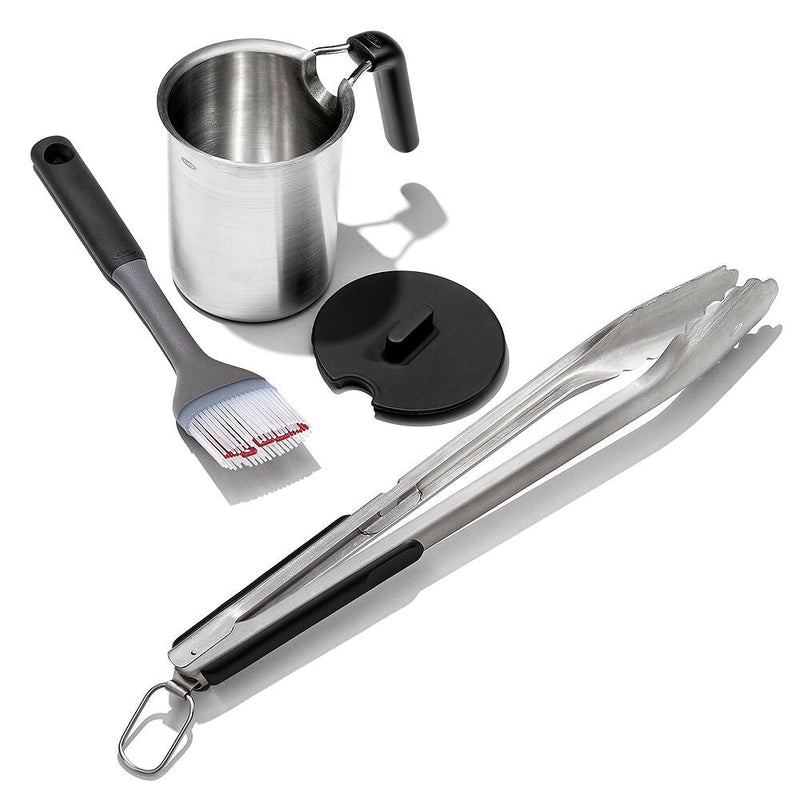Grilling Basting Pot and Brush Set & Grilling Tongs with Built-In Bottle Opener Bundle B5