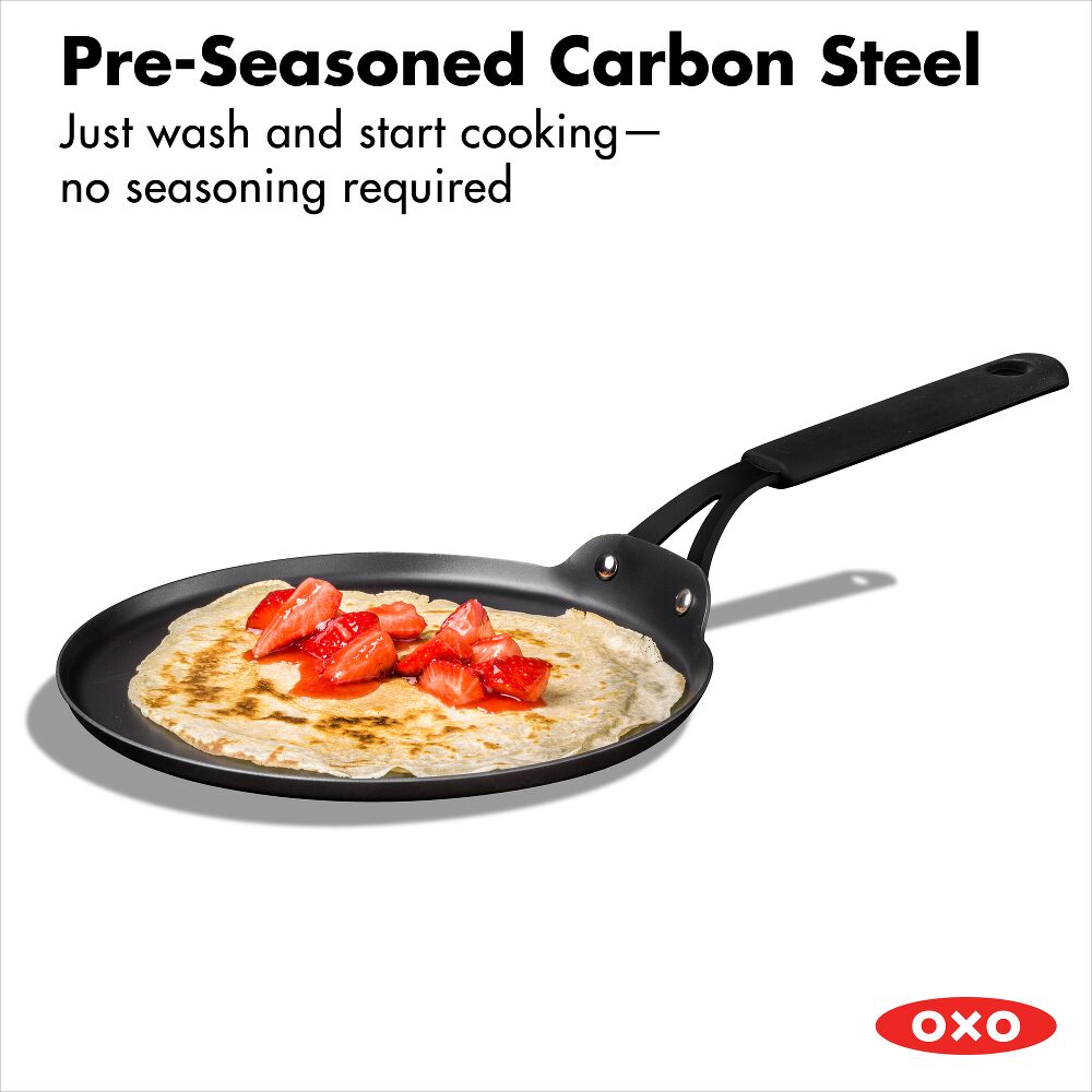 Obsidian Carbon Steel 10-Inch Crêpe Pan with Silicone Sleeve A6