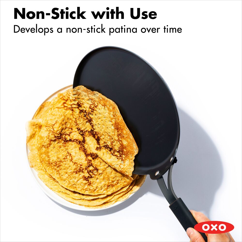 Obsidian Carbon Steel 10-Inch Crêpe Pan with Silicone Sleeve A6