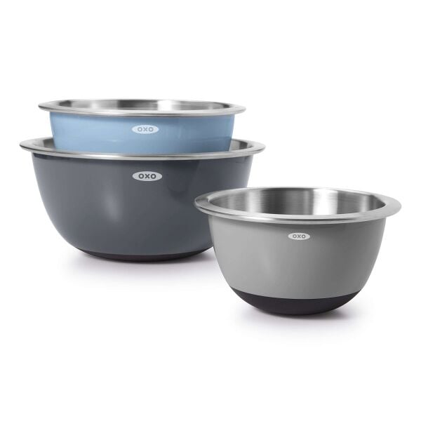 3-Piece Stainless Steel Mixing Bowl Set - Blue/Gray P5