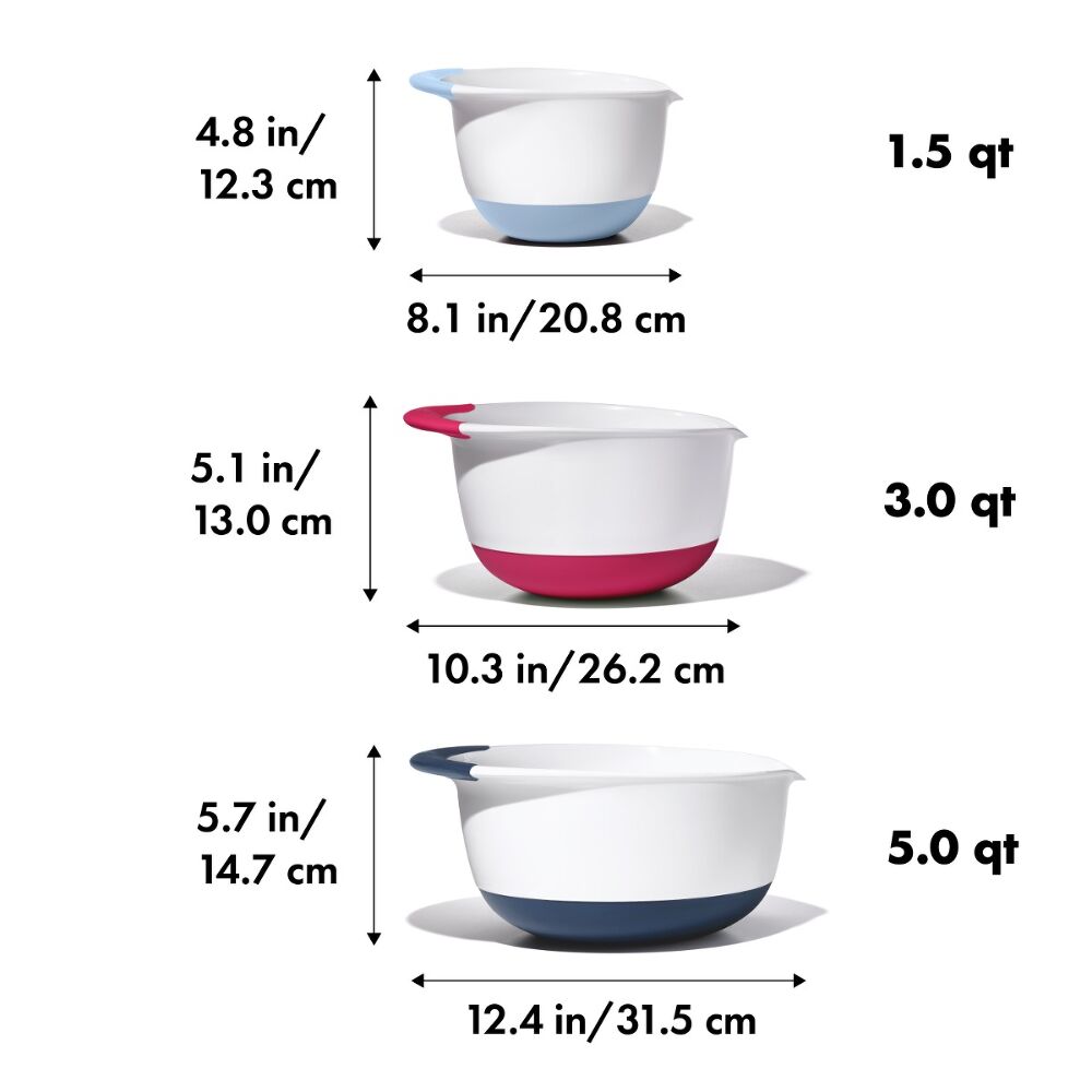 3 Piece Mixing Bowl Set New Colored Handles D3