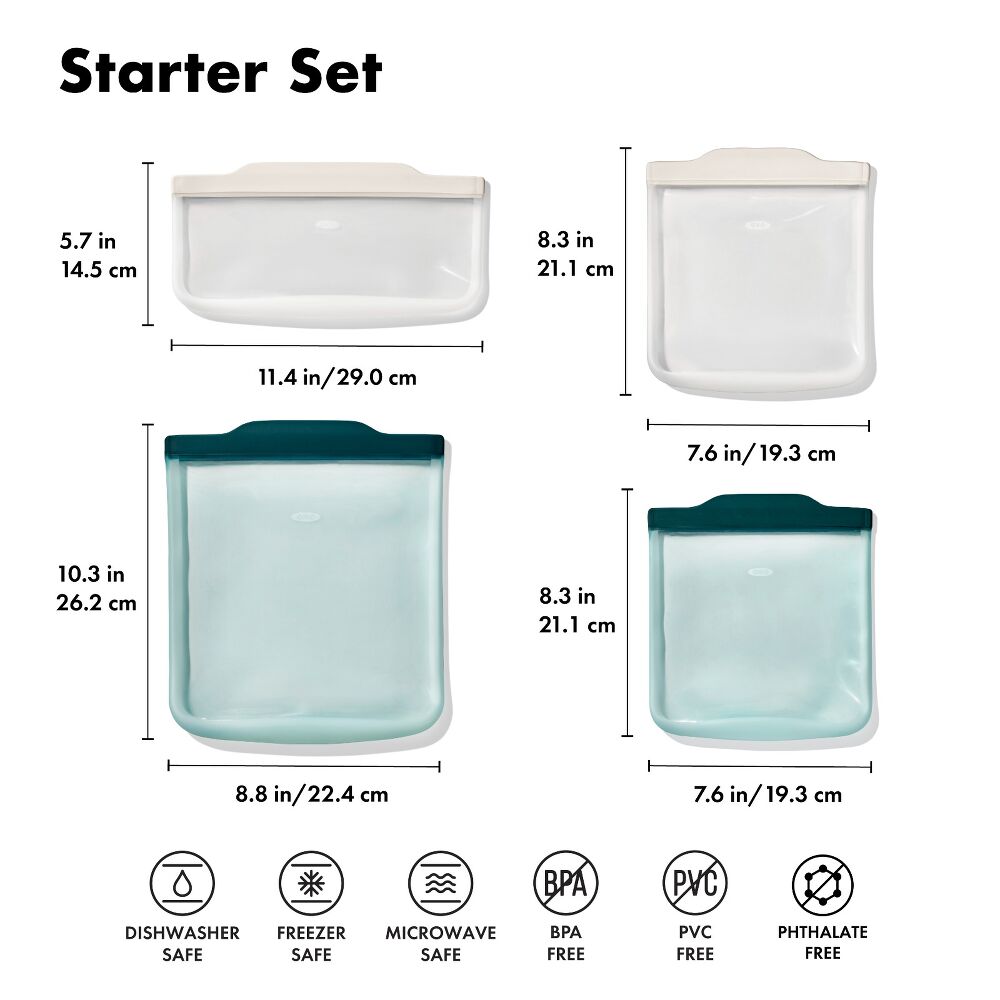 Silicone Reusable Bag - 4 Piece Starter Set - Oat/Lagoon U7